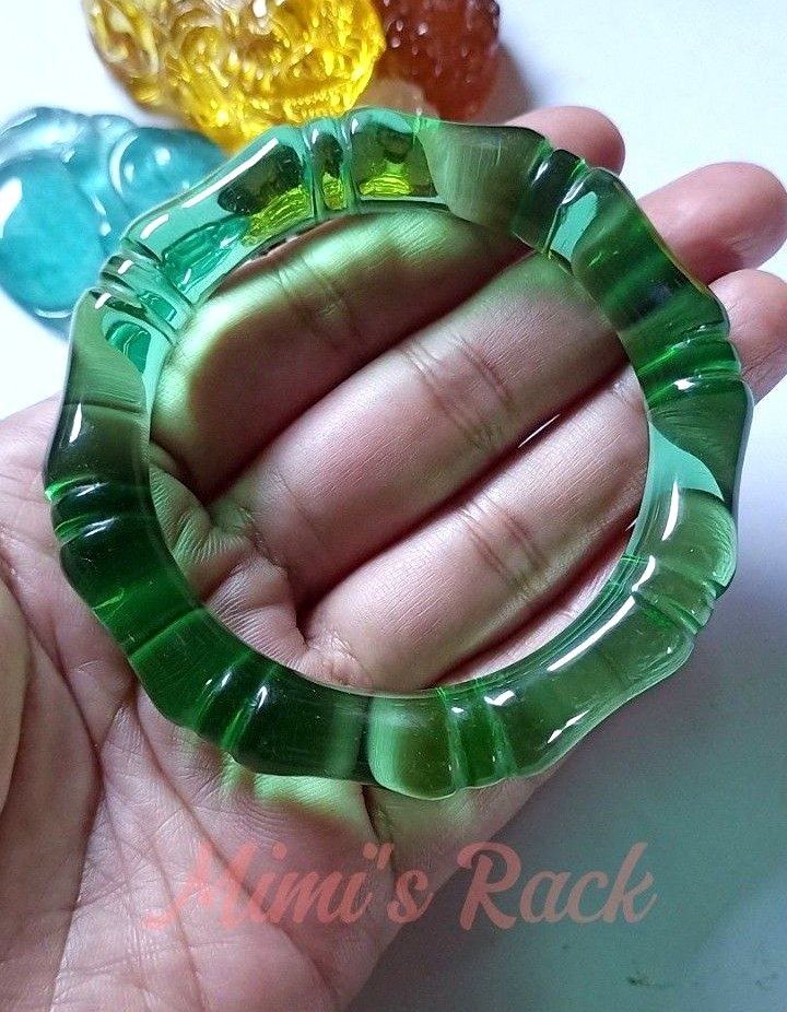 Green Chalcedony Bamboo Hard Bangle Bracelet (Category: Bracelets) located in Taguig. Submitted by mimisrack (Listing ID 1470277906, Image 2). Description: 💚💰 Wealth & Prosperity — green chalcedony symbolizes abundance, growth, and financial opportunities. 🍀 Good Luck & Fortune — bamboo is a traditional symbol of good fortune, blessings, and success. 🎋 Resilience & Strength — bamboo bends without easily breaking, representing flexibility, per