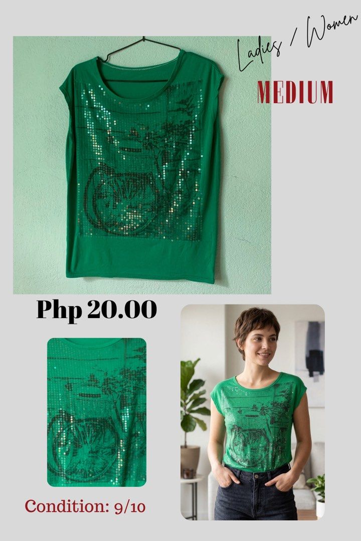 Green Sequined Top (Category: Others Tops) located in Camalig. Submitted by ryrilim (Listing ID 1470162248, Image 1). Description: All must go for 20 pesos each 🎄🎅Decluttering 2026 Pre-Christmas Sale! 🎉🎊 📦Shipping will be shouldered by the buyer 🚚 Courier: J&T 🏧 BDO or G Cash Style it like a trendy European with a coat and strut your way like wearing Zara, H&M and any other trendy brands just for less than 50 pesos. .
