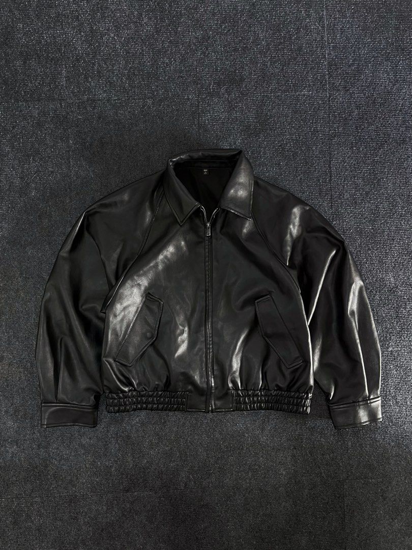 GU Black Faux Leather Bomber Jacket (Category: Coats, Jackets and Outerwear) located in Los Banos. Submitted by reworn.clo2026 (Listing ID 1470149762, Image 1). Description: Best fit: Small-Medium * Width: 21 * Length: 22 .
