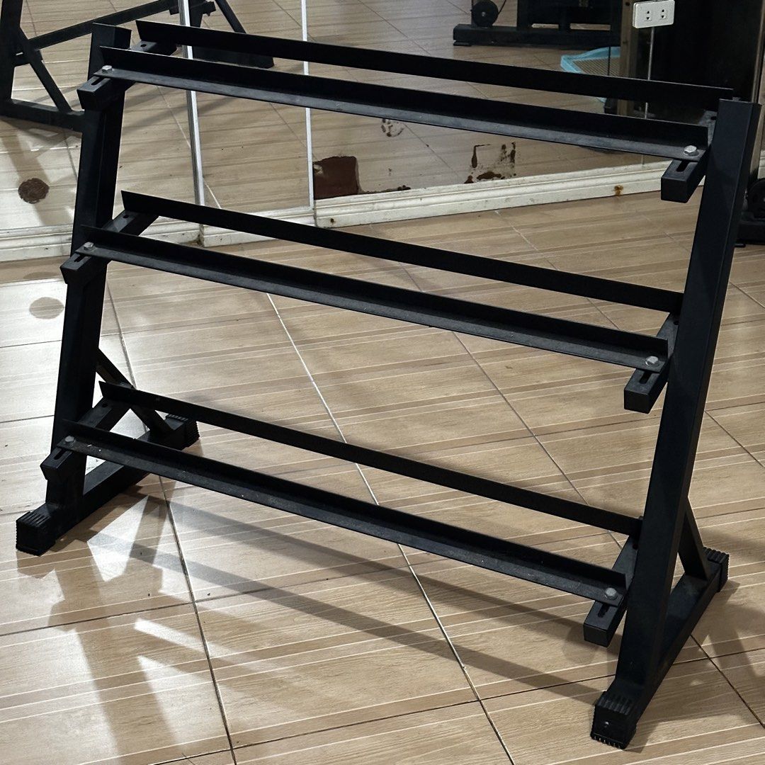 Hex Rubber Dumbbell Set with 3-Tier Rack (Category: Weights & Dumbbells) located in Batangas. Submitted by mickdc (Listing ID 1470326865, Image 2). Description: PRICE NEGOTIABLE - Complete rubber hex dumbbell set ranging from lighter weights up to 50 lbs - Includes heavy-duty 3-tier steel rack - Sturdy setup ideal for home gym workouts - Selling as a complete package only (no breaking sets) Add 800 for Barbell Rack with adjustable heights .