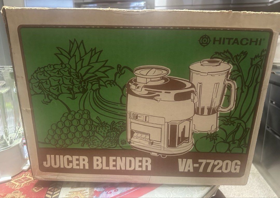 Hitachi Juicer Blender VA-7720G (Category: Juicers, Blenders & Grinders) located in Manila. Submitted by kristielyntan (Listing ID 1470170609, Image 2). Description: - Brand: Hitachi - Model: VA-7720G - Color: Green - Condition: Brand new, still wrapped in factory plastic with original box - Inclusions: Main motorized base unit, clear plastic components, and glass blender jar - Function: Dual appliance for juicing and blending smoothies.