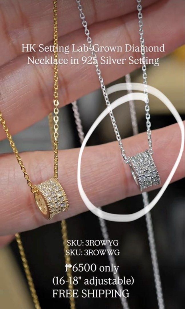 HK Setting Lab Grown Diamond Necklace in 925 Silver (Category: Necklaces) located in Subic. Submitted by wen1597 (Listing ID 1470236781, Image 2). Description: - HK Setting lab-grown diamond pendant - Crafted in high-quality 925 silver - Features a stunning paved pendant design - Adjustable chain length from 16 to 18 inches - Packed securely in its original display box - Perfect for gifting or everyday elegance.