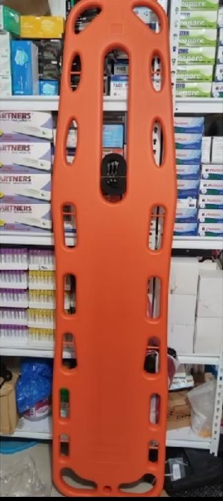 HLC Orange Spine Board Backboard Stretcher with Straps (Category: Medical Supplies & Tools) located in Manila. Submitted by hailidavid_48723a (Listing ID 1470213774, Image 3). Description: - Item: Orange plastic emergency spine board - Condition: Brand new, unused in protective plastic wrapping - Features: Multiple edge handholds, large central slot, and HLC branding - Inclusions: Black patient restraint straps with quick-release buckles and orig