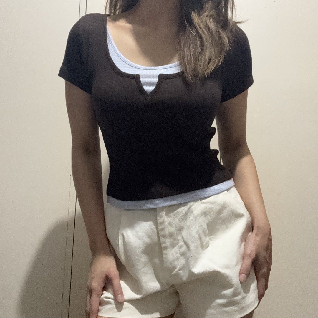 H&M Brown and Blue Layered Top (Category: Shirts) located in Antipolo. Submitted by nicnicbg (Listing ID 1470285477, Image 2). Description: only worn once.