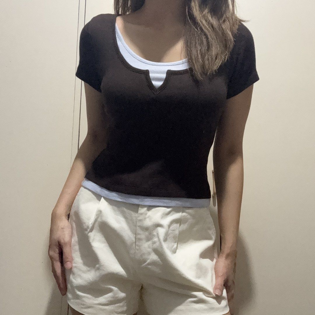 H&M Brown and Blue Layered Top (Category: Shirts) located in Antipolo. Submitted by nicnicbg (Listing ID 1470285477, Image 3). Description: only worn once.