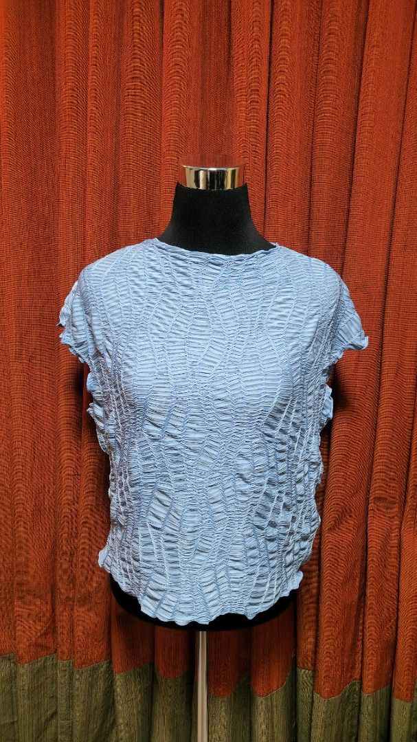 H&M Light Blue Textured Crinkle Top (Category: Blouses) located in Caloocan City. Submitted by mocs.stash (Listing ID 1470198296, Image 1). Description: H&M Light Blue Textured Crinkle Top Selling for ₱300 (SRP: ~₱999) Brand: H&M Size: Large on tag (Fits up to XL) Condition: Brand new / Unused Price: ₱300 Shipping & Location Details: Location: Caloocan Shipping Fee: Paid by buyer Couriers: Grab Express, Lalamove, GoGo Xpress (GGX), or LBC Send a 