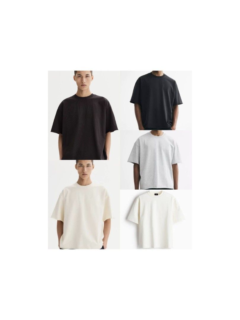 H&M Oversized T-shirt (Category: Tshirts & Polo Shirts ) located in Manila. Submitted by paul.c29cruz (Listing ID 1470182717, Image 1). Description: - Brand: H&M - Colors available: White, Grey, Black, Dark brown, Light brown, Light Grey - Fit: Oversized relaxed streetwear silhouette with dropped shoulders - Neckline: Ribbed crew neck - Sleeves: Short sleeves - Style: Clean and minimalist, perfect for easy everyday casual styling Available Sizes 