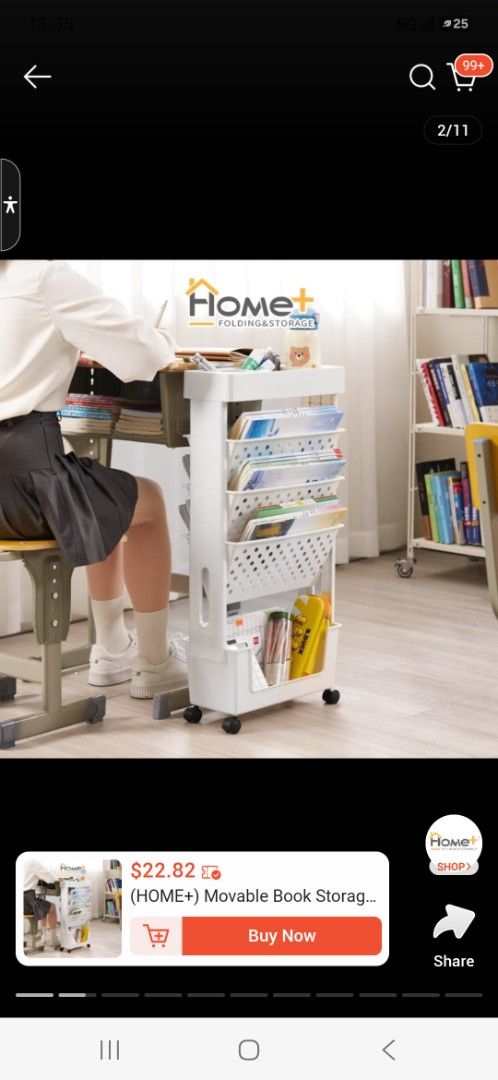 HOME+ Movable Book Storage Rack with Wheels, Furniture & Home Living ...