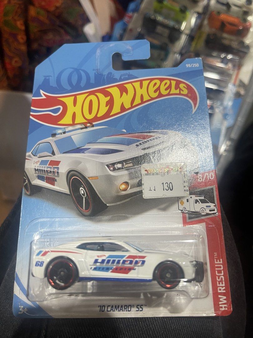 Hot Wheels '10 Camaro SS HW Rescue (Category: Vehicle & Diecast Models) located in Marikina City. Submitted by starlettonabudget (Listing ID 1470253348, Image 1). Description: - Brand: Hot Wheels - Model: '10 Camaro SS (HW Rescue Series) - Series Number: 8/10 (Card 99/250) - Design: White body, red/blue police graphics, and roof light bar - Wheels: Black with striking red rims - Condition: Brand new, mint on card ( unopened blister pack) - Ideal 