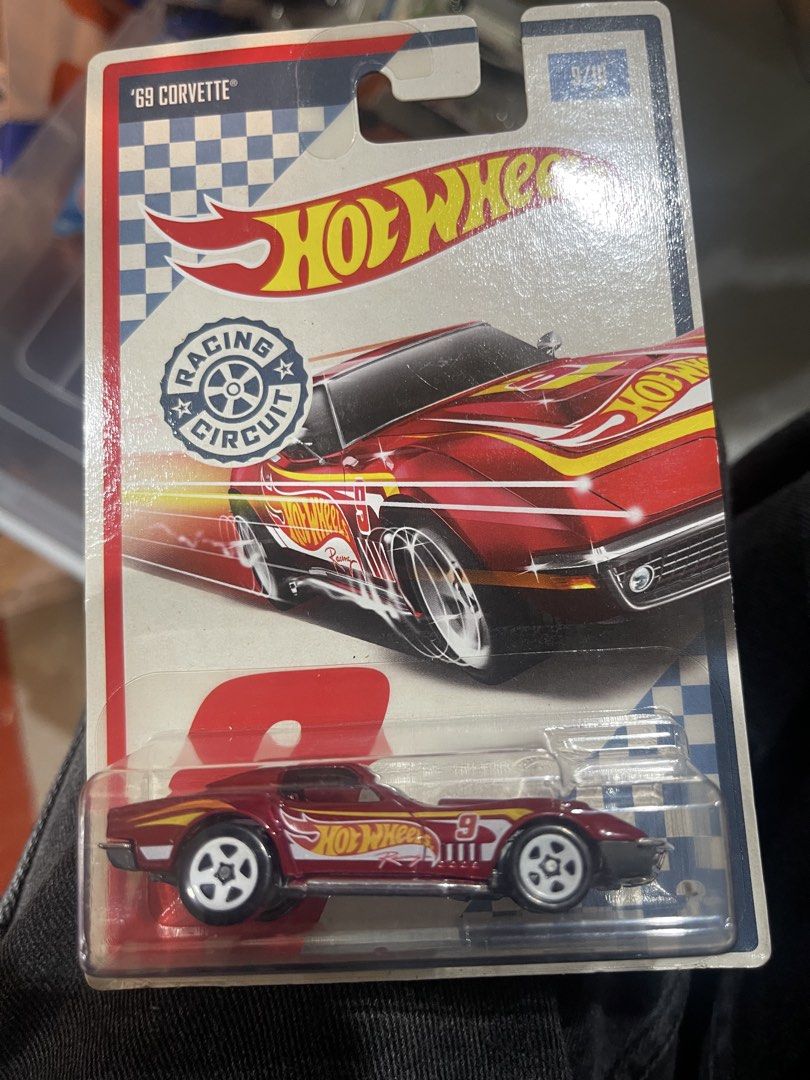 Hot Wheels '69 Corvette Racing Circuit Diecast Car (Category: Vehicle & Diecast Models) located in Marikina City. Submitted by starlettonabudget (Listing ID 1470239821, Image 1). Description: - Model: Hot Wheels '69 Corvette (Racing Circuit Series) - Color/Design: Deep red with yellow and white graphics, and racing number 9 - Wheels: White five-spoke wheels - Condition: Brand new, unopened packaging with clean card art - Ideal for: Die-cast colle