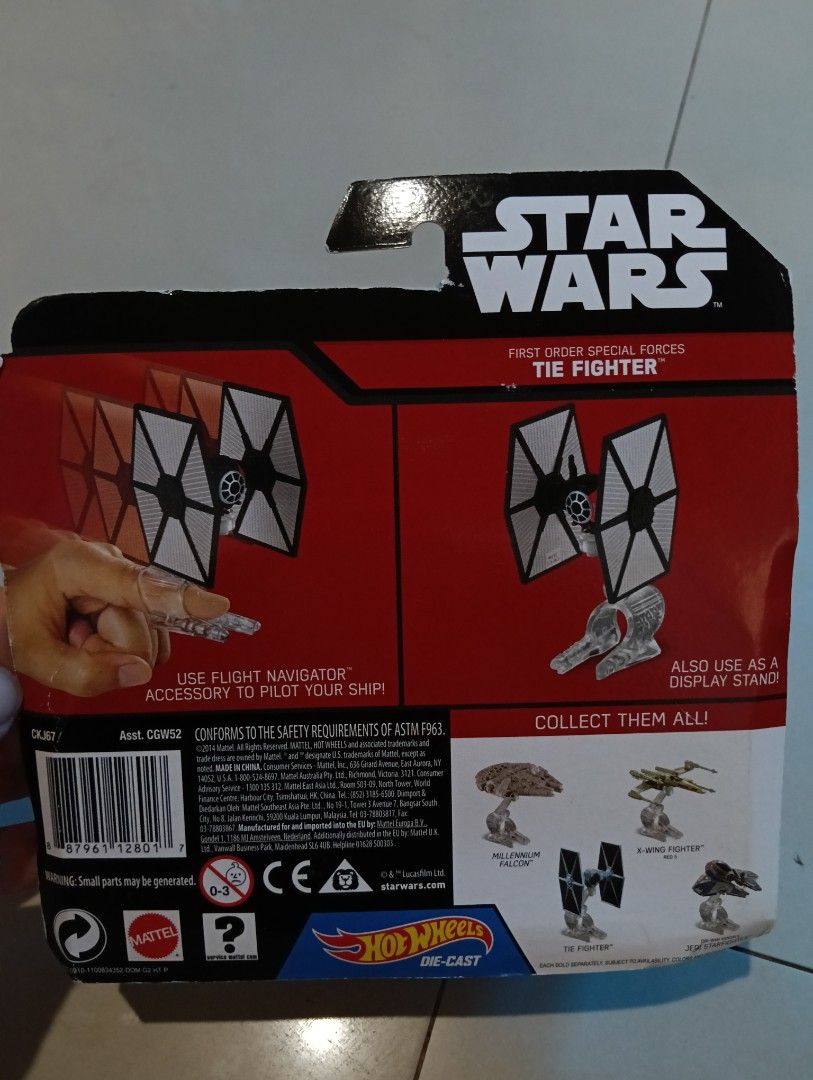 Hot Wheels Star Wars First Order Special Forces TIE Fighter (Category: Looking For) located in Iloilo. Submitted by iam_thirftgi (Listing ID 1470299017, Image 2). Description: Die cast Starship includes a Flight Navigator stand Sealed, decluttering my stuff.