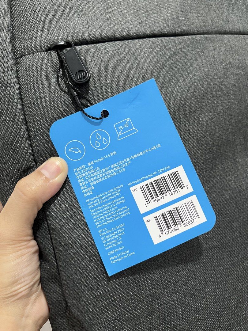 HP Prelude 15.6 Inch Backpack Grey (Category: Laptop Bags & Sleeves) located in Dasmarinas. Submitted by kashstashandfinds (Listing ID 1470152022, Image 2). Description: - Brand new with original tags attached - Color: Dark grey - Fits laptops up to 15.6 inches - Front zippered pocket for quick-access items - Side mesh pockets for water bottles - Padded mesh shoulder straps for all-day comfort.