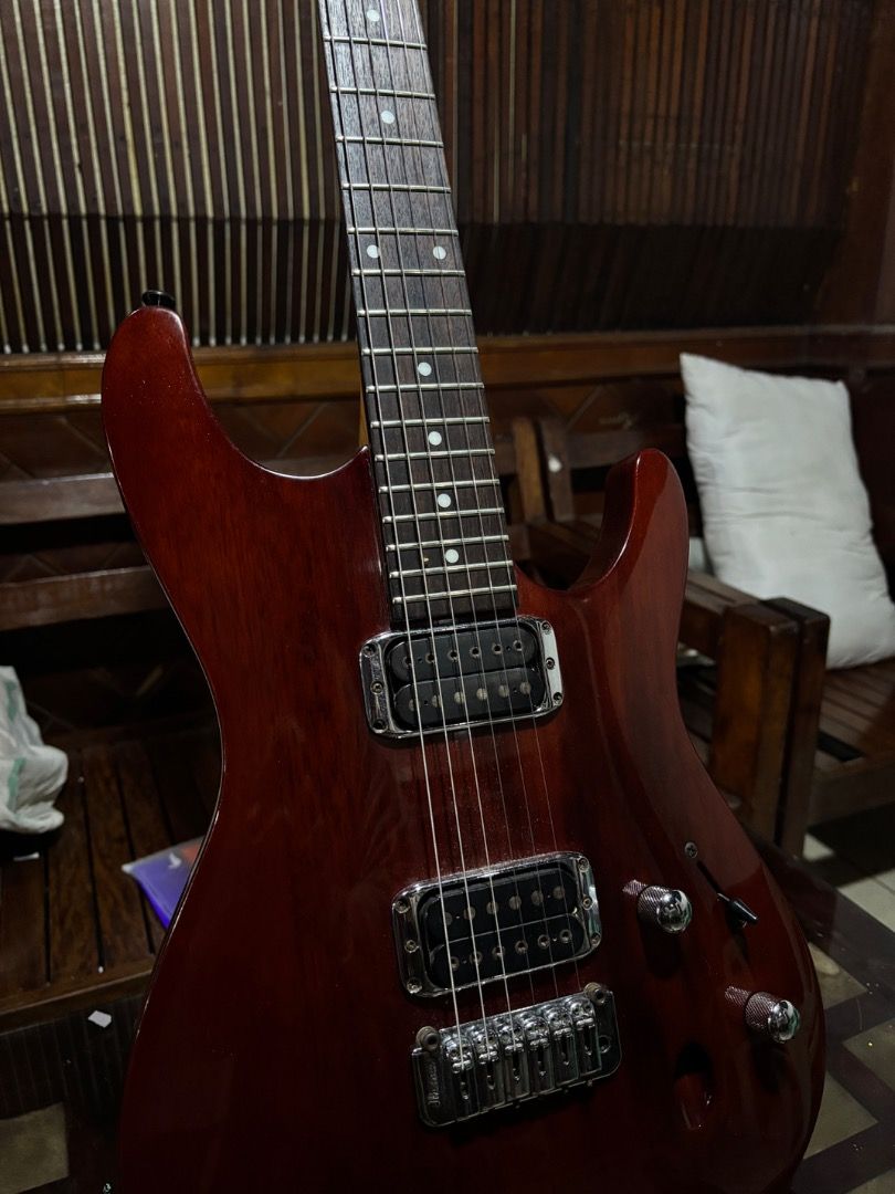 Ibanez SA120 (Category: Musical Instruments) located in Manila. Submitted by annie.tq (Listing ID 1470219280, Image 2). Description: Electric guitar for sale! Ibanez SA120 - 3pc neck - Mahogany body - Medium frets - SAT Pro Bridge - AH5 Neck Pickup - AH6 Bridge Pickup (Alnico 5 humbucker) - Fully setup with 10/46 musiko strings installed Issues: - Small paint crack lang malapit sa neck (check picture) - Missing backplate - Minimal wear 13k RFS: N