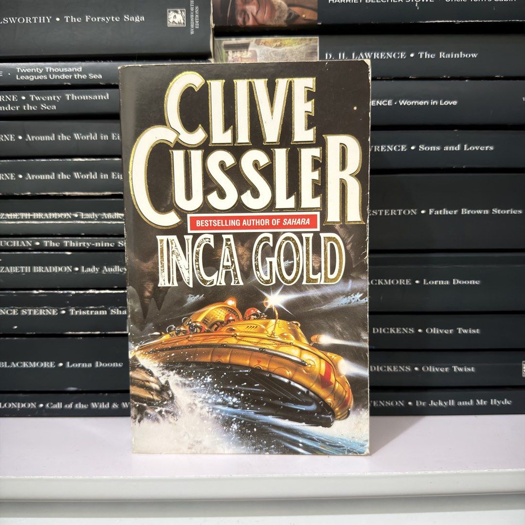 Inca Gold by Clive Cussler Paperback Novel (Category: Storybooks) located in Lingayen. Submitted by readwjane (Listing ID 1470199368, Image 1). Description: - Title: Inca Gold by Clive Cussler - Genre: Action and suspense thriller - Format: Standard mass market paperback - Cover: Classic adventure artwork featuring an airboat - Condition: Good read for fiction fans.