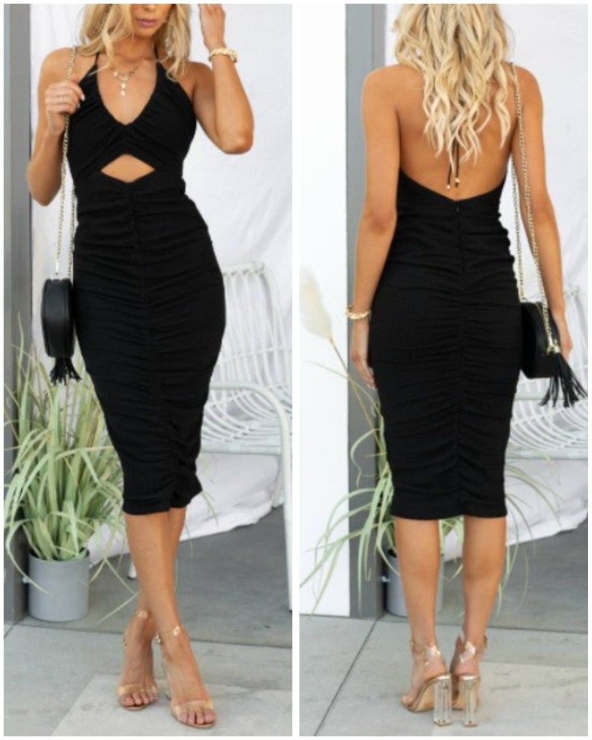 INDIKAH black ruched dress (Category: Dresses) located in Alicia. Submitted by glambercena (Listing ID 1470209530, Image 1). Description: Dimes: bust: 32"-36" waist: 26"-28" length: 45" stretchable fabric.