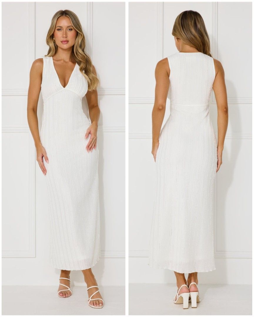 INDILUXE by INDIKAH white maxi dress (Category: Dresses) located in Alicia. Submitted by glambercena (Listing ID 1470177250, Image 1). Description: dimes: bust: 40"-44" (armpit to armpit) waist: 32"-36" length: 56" XL ON TAG, Stretchable.