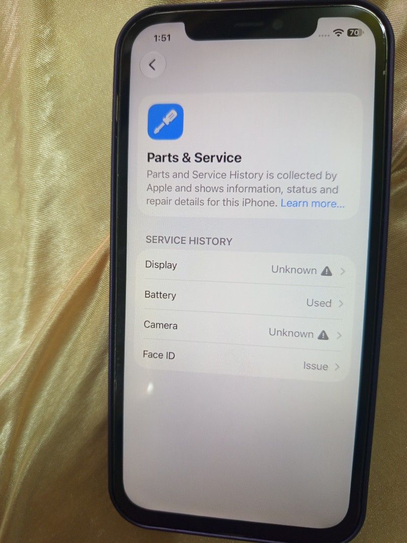 Iphone 12 Pro (256Gb) (Category: iPhone 12 Series) located in Manila. Submitted by koomimi_ (Listing ID 1470275790, Image 3). Description: iPhone 12 Pro 256GB • 97% battery health • Replaced LCD and CAM • 0.5x camera not working • Face ID not working • Can reset all you want • With charger See photos for repair history and unit details. Please manage your expectations and check all details before buying. Buyer must inspect the item thoroughly bef