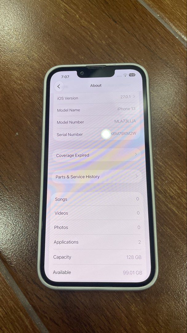 Iphone 13 128 GB (Category: iPhone 13 Series) located in Antipolo. Submitted by tatayjq (Listing ID 1470264762, Image 2). Description: Iphone 13 128GB Front and back screen are in good condition but with few scratches and does not affect the performance Battery health at 72% original never replaced. Unit is never replaced or fixed True tone working Apple Id is logged out Issue: Front camera not working after upgrade Face ID not working. Antipolo 