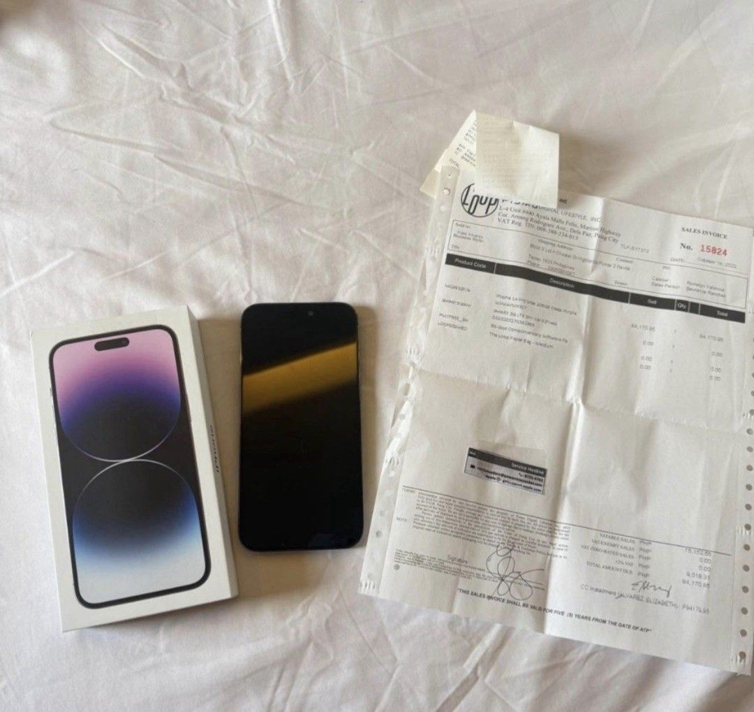 Iphone 14 Pro Max 257GB FU (Category: iPhone 14 Series) located in Rizal. Submitted by iamPiabee (Listing ID 1470285096, Image 1). Description: Complete set with receipt Replaced LCD - Class A Batt Health - 76% (never pa pinalitan) Still in good condition.