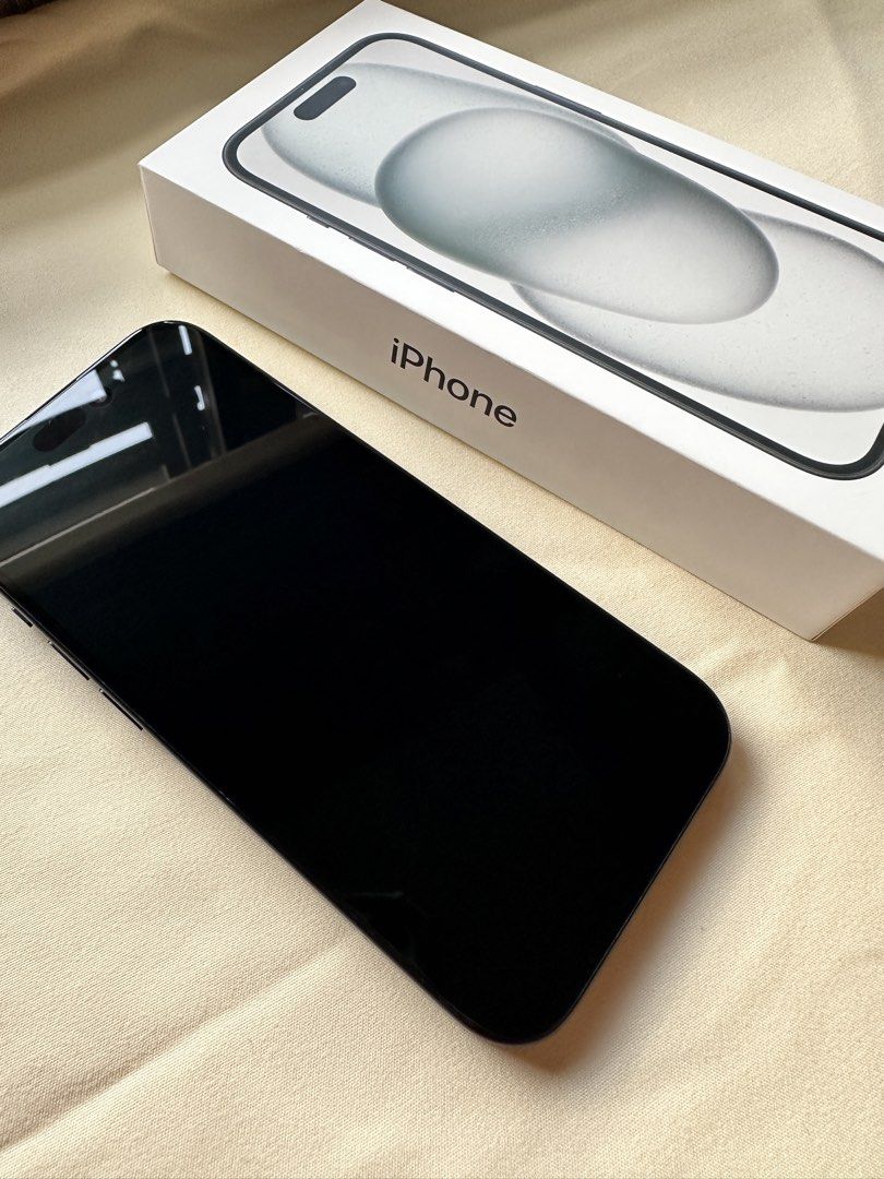 iPhone 15 128GB (Category: iPhone 15 Series) located in Manila. Submitted by art2r (Listing ID 1470272410, Image 2). Description: iPhone 15 128GB With warranty until 1/1/27 With original box same IMEI No dents and scratch No charger 87% battery health.
