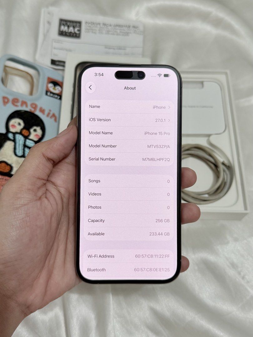Iphone 15 PRO (Category: iPhone 15 Series) located in Batangas. Submitted by sofiadadua (Listing ID 1470150039, Image 3). Description: Iphone 15 Pro - 256gb - 80bh - Factory Unlock (No Sim Restrictions) - Unli Reset/Update - Brandnew Condition - No scratches/Dents - No Issue/History of Repair - Will provide 3utools for accuracy of the device 📦Inclusion - Unit - Original Cord - Original Box - 4 cases 📌Personal Warranty - If there’s an issue on t