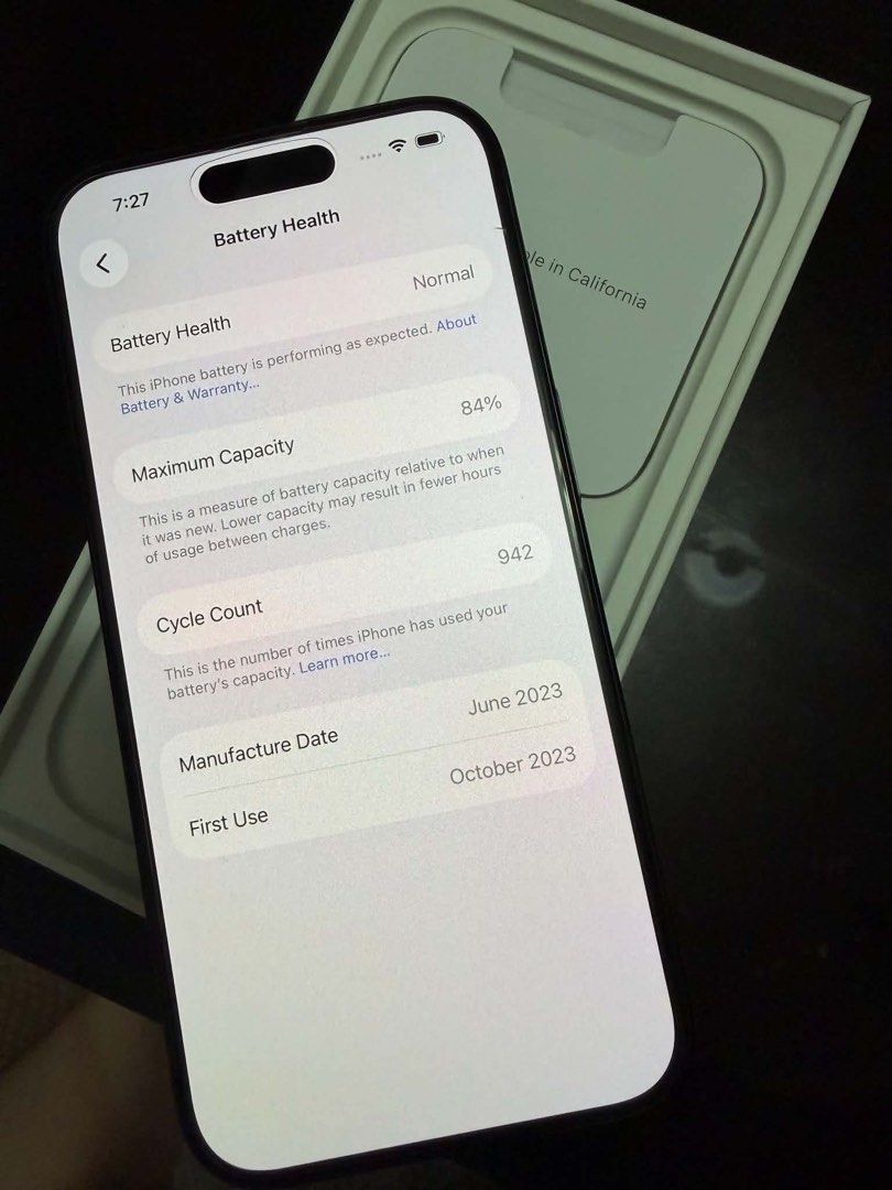 IPHONE 15 PRO (Category: iPhone 15 Series) located in Cabuyao City. Submitted by jkarlb (Listing ID 1470310541, Image 2). Description: FOR SALE IPHONE 15 PRO Color: Black Titanium Storage: 256gb Battery Health: 84% Appearance: In very presentable and good condition. Minimal pain chips on camera as seen on last photo. No history of repair. Inclusions: Unit and original box only Unli check upon meetup! CABUYAO/CALAMBA AREA Price is slightly negotia