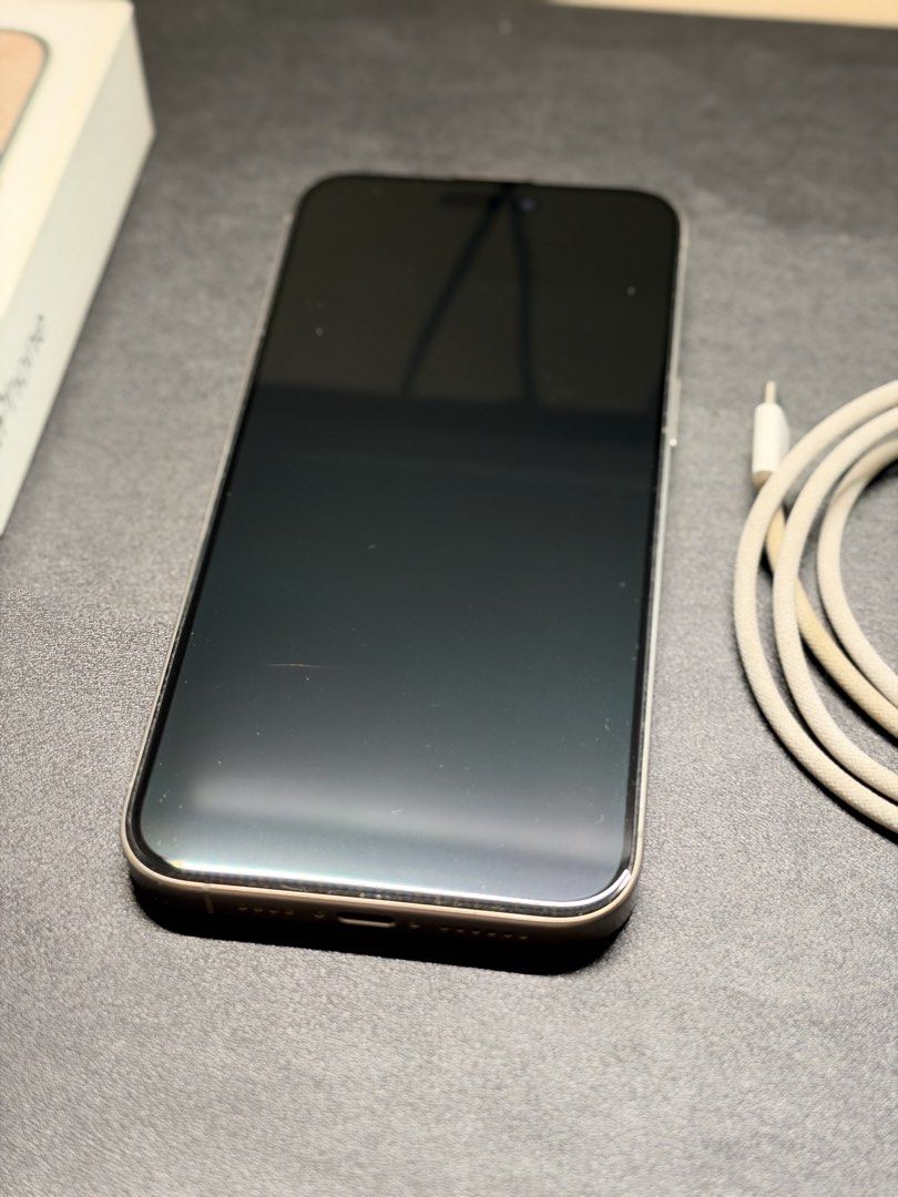 iPhone 15 Pro Max (256gb, Natural Titanium) (Category: iPhone 15 Series) located in Mandaluyong City. Submitted by primecollections.ph (Listing ID 1470211209, Image 2). Description: Personally used iPhone 15 Pro Max. 256gb, Natural Titanium Factory unlocked. With tempered glass since bought. Never opened nor repaired. Bought from Power Mac. With 3 free original Rhinoshield cases. Inclusions: box, cord, cases Battery Health: 81% (820 Cycle Count) 