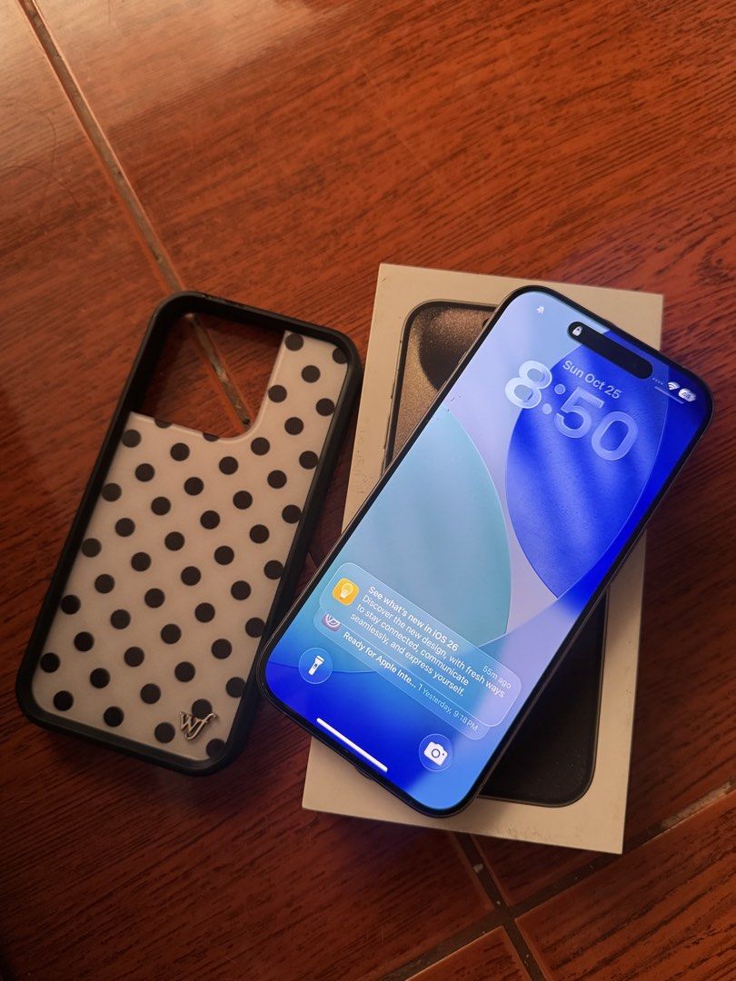iPhone 15Pro (Category: iPhone 15 Series) located in Cainta. Submitted by thriftzz (Listing ID 1470233783, Image 2). Description: iPhone 15 Pro Natural Titanium 128 GB Bought from Power Mac last September 2024 Comes with box and unit only No issues, 81% battery health Rfs: Upgrade Cainta Rizal Area.