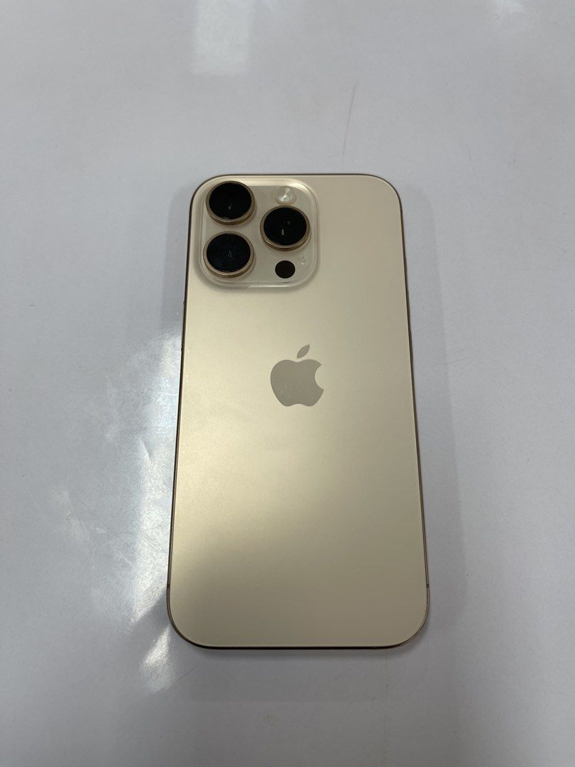 Iphone 16 Pro Desert Titanium (Category: iPhone 16 Series) located in Manila. Submitted by sav.whotf (Listing ID 1470197276, Image 1). Description: IPHONE 16 PRO 128GB DESERT TITANIUM 92% BH | 695 CC SMART LOCKED - local ntc variant ₱35k only no history of repair unit & case only ONLY issue: dents sa side and paligid ng isang cam (see pics).