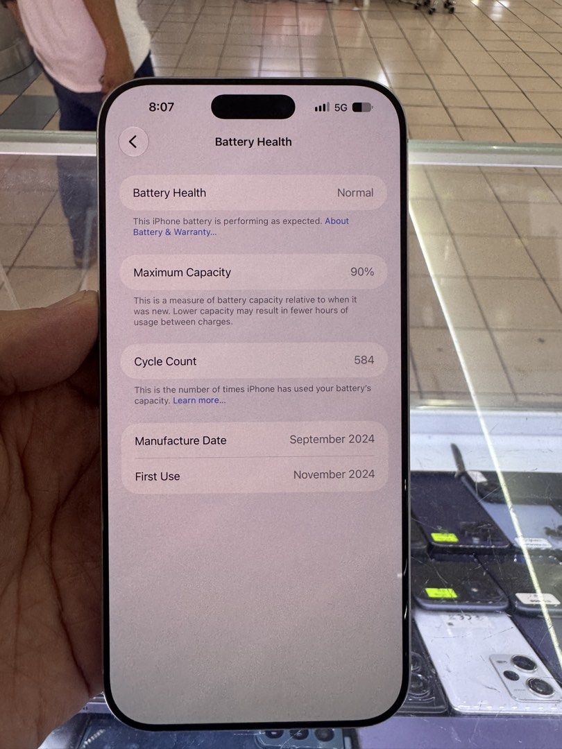 iPhone 16 Pro Max 1TB White Titanium (Category: iPhone 16 Series) located in Quezon City. Submitted by abeth30 (Listing ID 1470281751, Image 3). Description: iPhone 16 Pro Max 1TB White Titanium Openline NTC 90% Battery Health No Issue Meetup Trinoma, Sm North , Physical Store @Ever Gotesco Mall 2nd Floor Commonwealth QC.