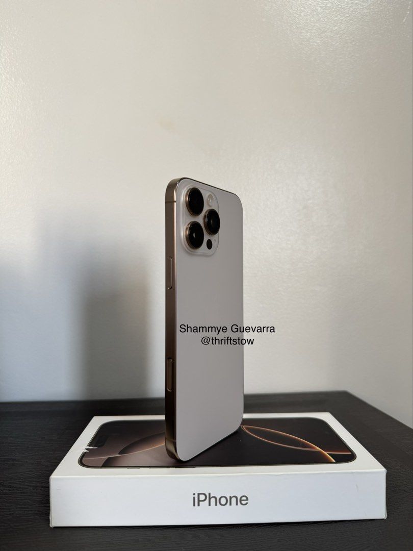 iPhone 16 Pro Max 512GB – Desert Titanium / Gold (Category: iPhone 16 Series) located in Baliuag. Submitted by thrift_stow (Listing ID 1470235251, Image 1). Description: Selling my iPhone 16 Pro Max 512GB in Gold/Desert Titanium. ✨ Details: * Model: iPhone 16 Pro Max * Storage: 512GB * Color: Desert Titanium (Gold) * Battery Health: 90% (CC: 746) * Warranty: Sep. 25, 2025 * Inclusions: [Phone, box, cable, cases] 💰 Selling Price: ₱47,990 📍 Locat
