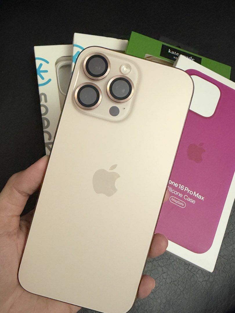iPhone 16 Pro Max I 256GB (Category: iPhone 16 Series) located in Quezon City. Submitted by czarinaella (Listing ID 1470147418, Image 2). Description: For Sale Only iPhone 16 Pro Max I 256GB Desert Titanium Smart-Locked 82% Battery Heath No Dents; Good as new Complete inclusions: box, original cord and cases Price at 43,000 slightly negotiable RFS: Upgraded Meet up around QC and Pasig.