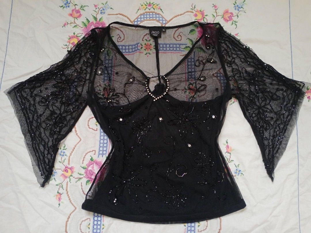 iROO beaded whimsygoth top (Category: Blouses) located in Binan City. Submitted by shayclothies_ (Listing ID 1470285220, Image 1). Description: 🍄 xxs - m 🍄 no issues/flaws 🍄 BEADED AND SEQUINS?!!! 🤗🤗 🍄 seller's fave ~ (IT'S SO PRETTYYYY ).