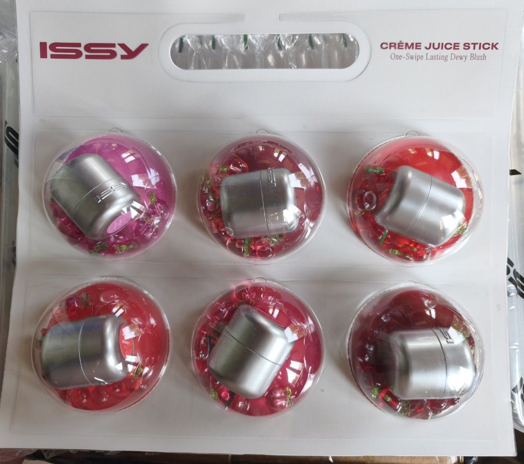 ISSY Creme Juice Stick Set (Category: Makeup) located in Manila. Submitted by thriftedfrommoken (Listing ID 1470192979, Image 1). Description: Complete set of 6 ISSY Crème Juice Sticks Shades: Gulp, Squeeze, Pulp, Ripe, Tart, and Burst - Versatile glossy blush for lips and cheeks - Gives a fresh, dewy finish - Brand new, unopened, and sealed in original packaging tray.