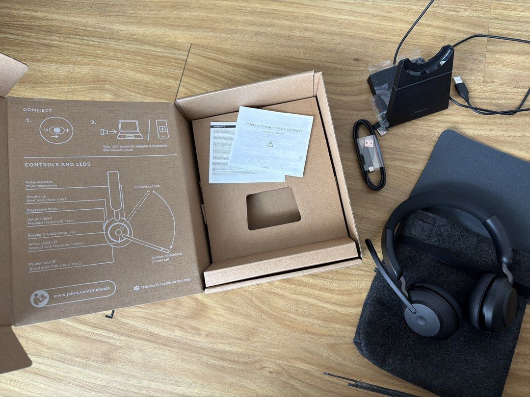 Jabra Evolve2 65 Wireless Headset with Charging Stand (Category: Headphones & Headsets) located in Mandaluyong City. Submitted by lebourriquet (Listing ID 1470166318, Image 1). Description: - Model: Jabra Evolve2 65 Wireless Headset (Black) - Condition: Clean, used once, and fully functional - Perfect for: Remote work, WFH setup, and office calls - Inclusions: Charging stand, USB Bluetooth adapter, USB cable, original box, and manuals - RFS: Extr