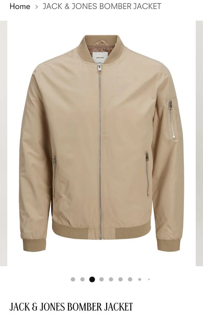 Jack & Jones Beige Bomber Jacket (Category: Coats, Jackets and Outerwear) located in Manila. Submitted by PrinceDani.Clothing (Listing ID 1470187180, Image 2). Description: Jack n Jones beige bomber jacket Medium 21.5in width 26in length excellent condition .