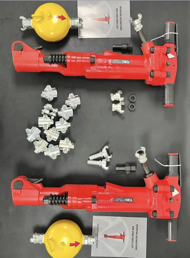 Jack hammer with complete accessories (Category: Construction Tools & Equipment) located in Manila. Submitted by santiago0721 (Listing ID 1470205029, Image 1). Description: TPB 90 Toku Brand Weight: 42 kg (Heavy Duty) Widely used by Maynilad Contractors & Water Districts With complete accessories 5 & 10 meters air hose (USA 3/4”) with couplers & clamps Steel Line Oiler Spare Couplers & clamps.