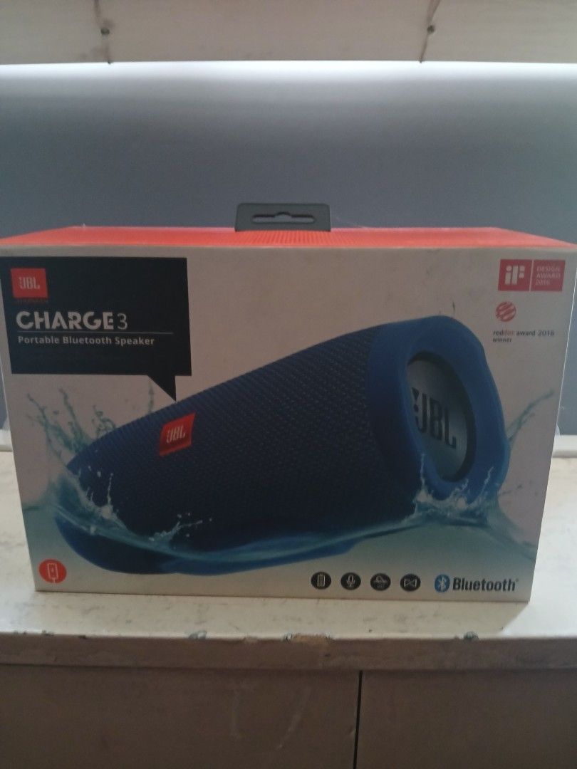 JBL Charge 3 Portable Bluetooth Speaker Blue (Category: Soundbars, Speakers & Amplifiers) located in Quezon City. Submitted by lorenzomarcalain (Listing ID 1470231192, Image 1). Description: JBL Charge 3 Charger not included, charges with any micro usb and can be used as a powerbank Battery is weak, will work fine plugged or you can replace battery. Unplugged will discharge fast. No issues with sound and body.