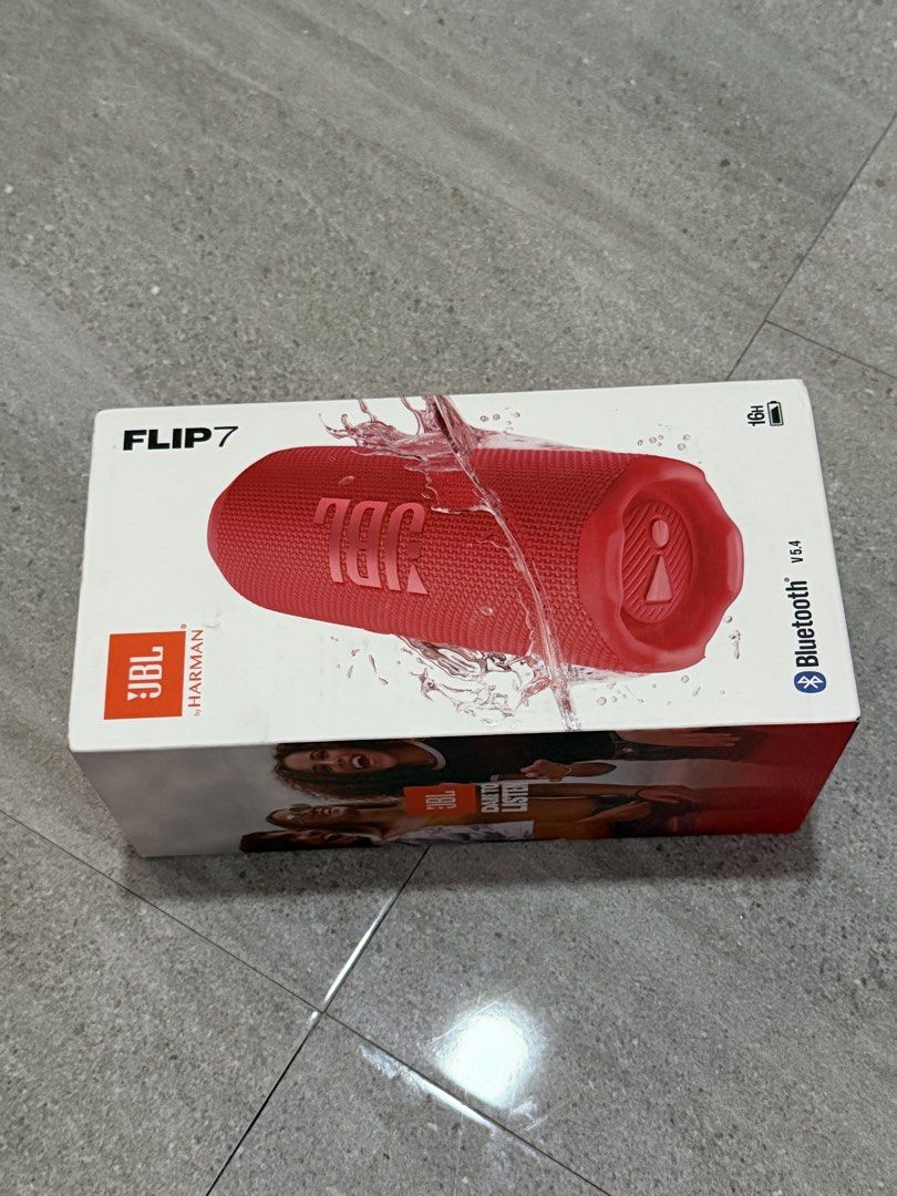 JBL Flip 7 Portable Bluetooth Speaker Red Box (Category: Soundbars, Speakers & Amplifiers) located in Manila. Submitted by karl.1995 (Listing ID 1470298384, Image 1). Description: - Authentic Red JBL Flip 7 portable Bluetooth speaker (brand new in retail box) - Long-lasting battery with up to 16 hours of playback per charge - Advanced Bluetooth V5.4 connectivity for stable pairing - Waterproof design built to withstand splashes and outdoor use - 