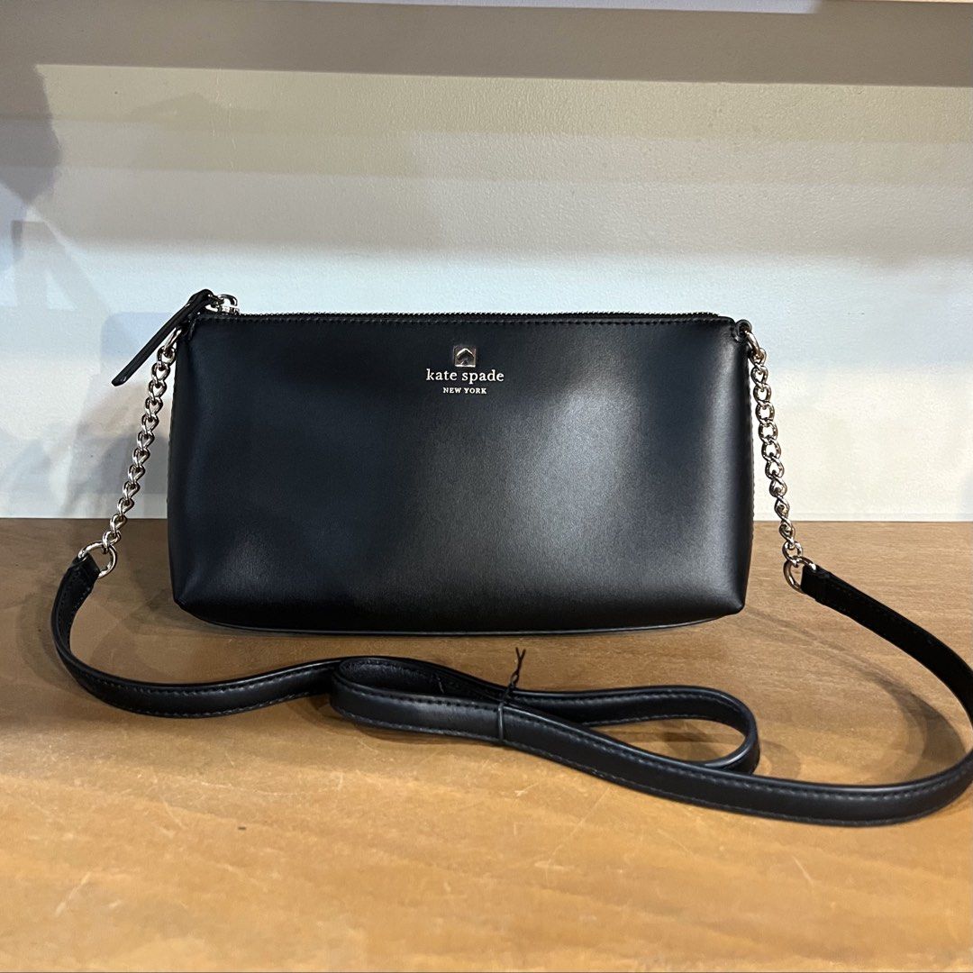Kate Spade Black Crossbody Bag (Category: Cross-body Bags) located in Binan City. Submitted by lovedbynins (Listing ID 1470233039, Image 1). Description: Authentic black leather Kate Spade Weller Street Declan crossbody bag with light gold hardware and a secure zip top. Only used twice. Kindly check and zoom photos for details 😊.