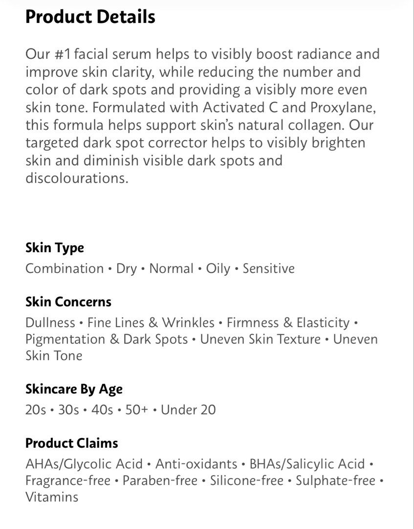 Kiehl's Clearly Corrective Dark Spot Solution 15ml (Category: Face Care) located in Manila. Submitted by lxi16 (Listing ID 1470215519, Image 2). Description: - Brand new with original box - Size: 15ml - Targets dark spots, discoloration, and uneven skin tone - Powered by Activated C and Peony Extract for a radiant glow - Safe for all skin types, including sensitive skin - Free from fragrance, paraben, and silicone https://www.sephora.ph/products/
