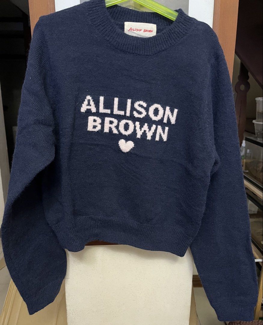 Knitted long sleeves (Category: Longsleeves) located in Bacoor. Submitted by ayit. (Listing ID 1470269470, Image 1). Description: Orig japan gling sf inc - Brand: Allison Brown - Color: Navy blue with white text and heart detail - Size: S (EU 36 / UK 8 / US 4) - Material: Soft knitted fabric, long sleeves - Condition: Pre-loved, well-maintained - Style: Casual, cozy everyday wear.