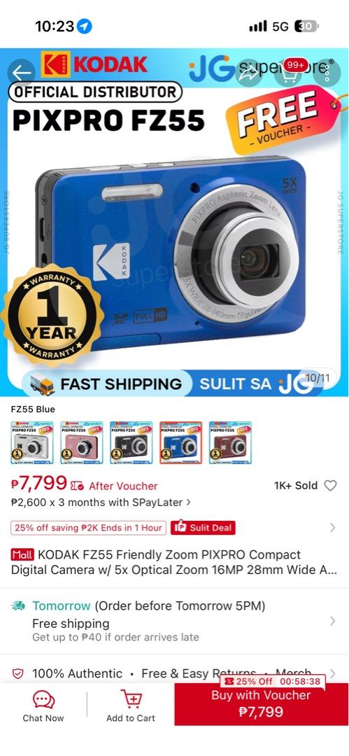 Kodak FZ55 (Category: Cameras) located in Pasay City. Submitted by thelittlebelleshop (Listing ID 1470160545, Image 3). Description: Barely used - used for 1 trip only (5 days) Pick up at Pasay or Makati.