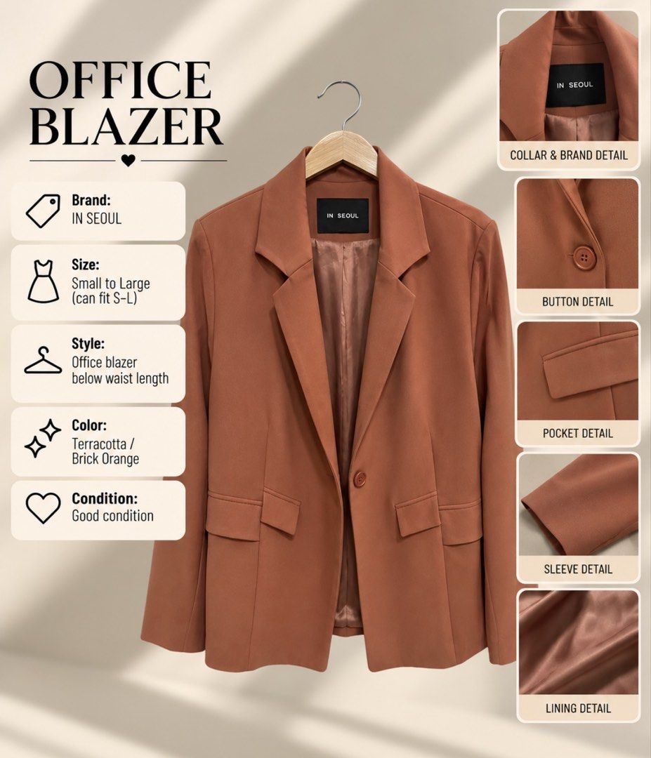 Korean office blazer (Category: Coats, Jackets and Outerwear) located in Manila. Submitted by niknakabdu11036 (Listing ID 1470187983, Image 1). Description: .