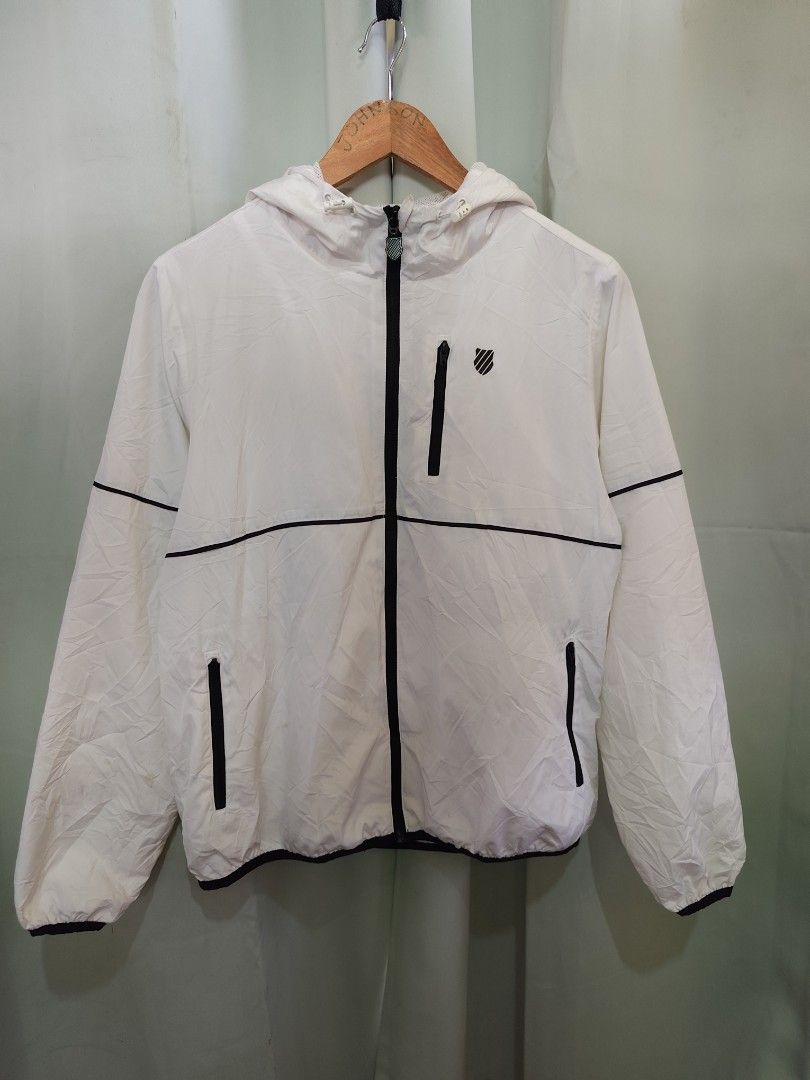 K-Swiss Windbreaker Jacket 🔥 (Category: Coats, Jackets and Outerwear) located in Tabaco. Submitted by thrifttobecool (Listing ID 1470246080, Image 1). Description: Very Good Condition 💯 9.7/10 Color Rate 💯 22 Width 📌 25 Length 📌 M - L ✅ issue: minimal stain ( need wash ) 📌 250 ✅ + sf 📌 Location Bicol ✅.