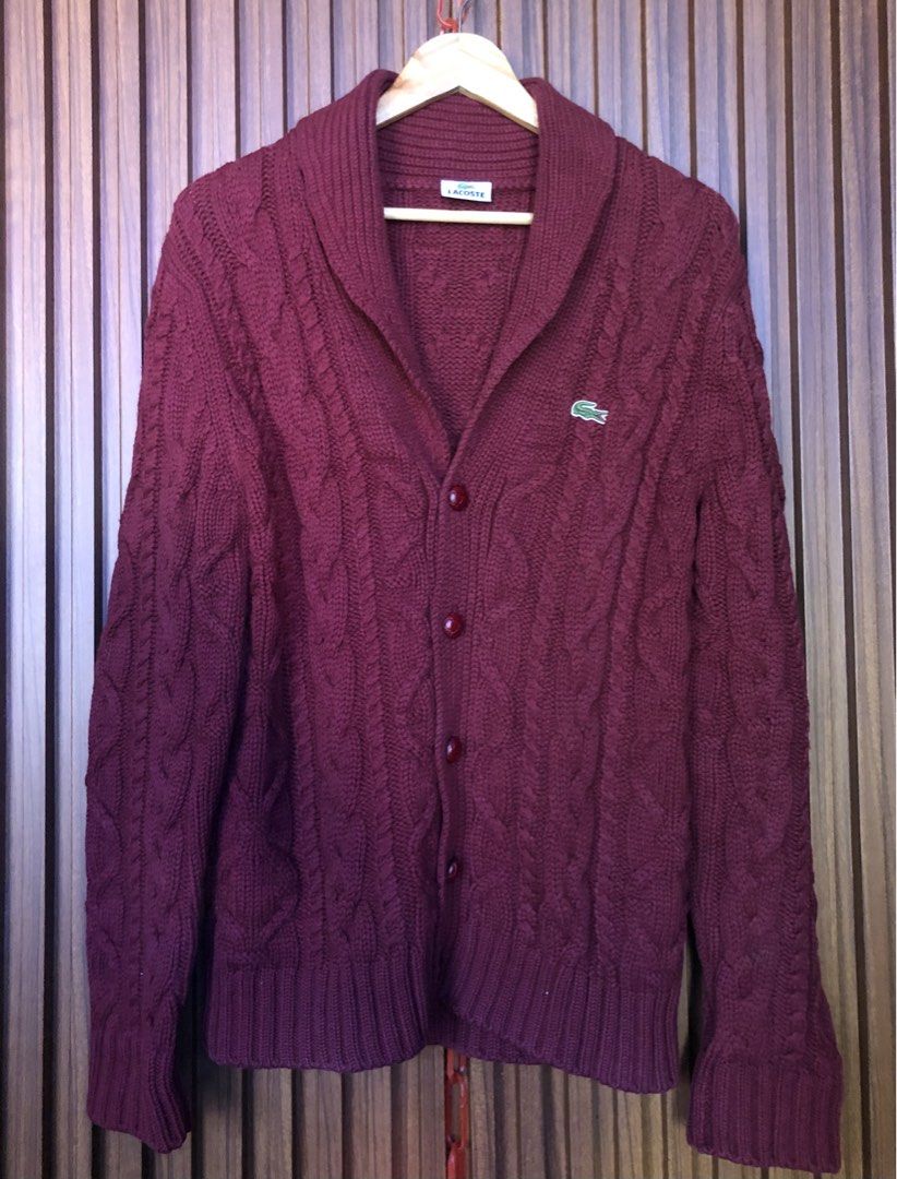 Lacoste cable knitted sweater (Category: Coats, Jackets and Outerwear) located in Malaybalay. Submitted by joromsthrift (Listing ID 1470172265, Image 1). Description: -Lacoste cable knitted🐊 Size: M-L Dimes: 20.5x27 Like new condition Color rate: 9.7/10 No issue .