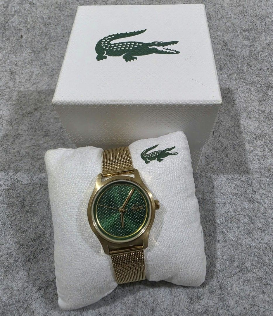 Lacoste Gold Watch with Green Dial (Category: Women's Watches) located in Las Pinas. Submitted by francisdan78964 (Listing ID 1470232091, Image 1). Description: PRELOVED Like New - Lacoste Elyse Women's Watch Authentic from USA.