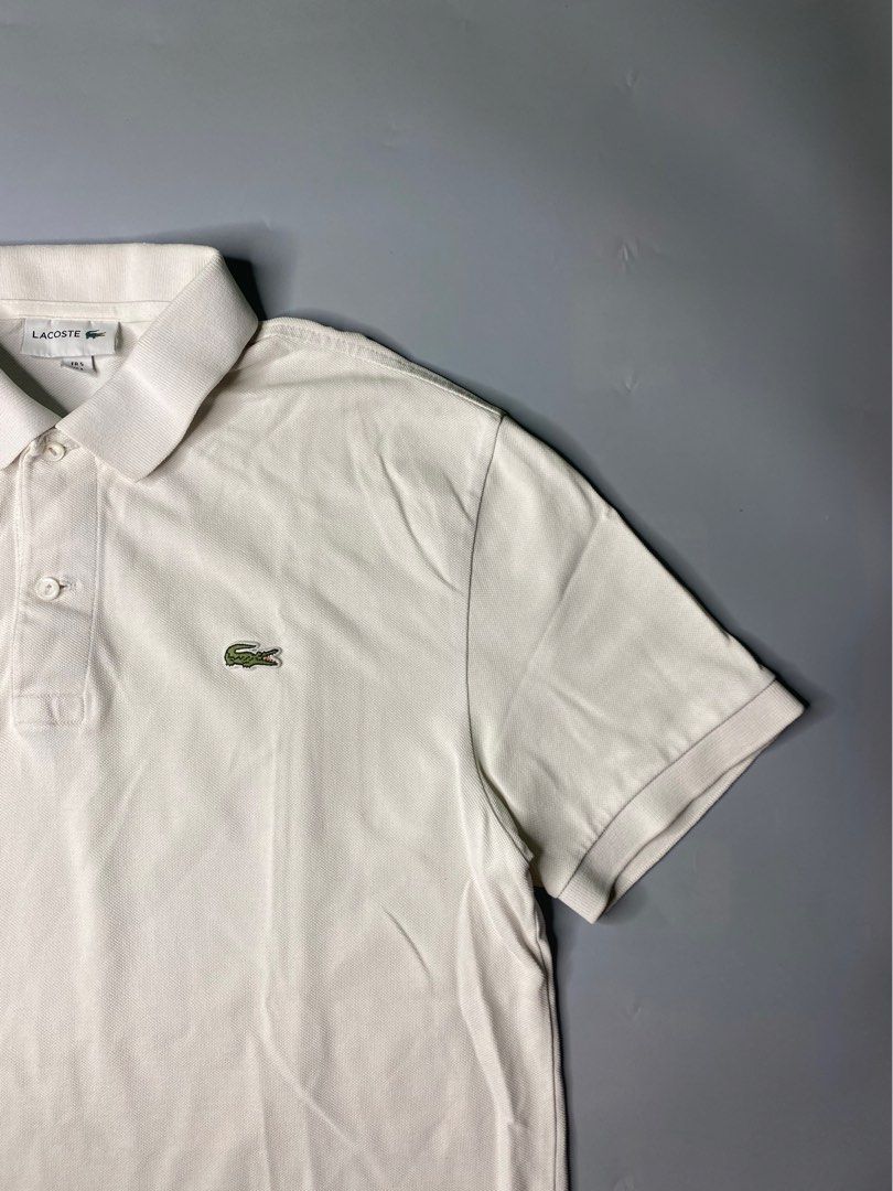 Lacoste Polo Shirt (dirty white) (Category: Tshirts & Polo Shirts ) located in Bago City. Submitted by jg_finds_ (Listing ID 1470226968, Image 3). Description: size Large on tag Width- 20.5 inch Length- 27 inch Authentic Excellent Issue:broken hem chain stitch.