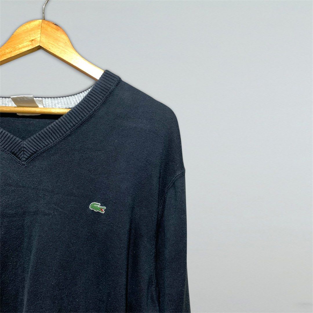 Lacoste V Neck Knit Sweater (Category: Coats, Jackets and Outerwear) located in Taguig. Submitted by thrift_langsheesh (Listing ID 1470175293, Image 2). Description: Size:Large Dimes:21x29 Issue:None Color Rate:9/10 or better.