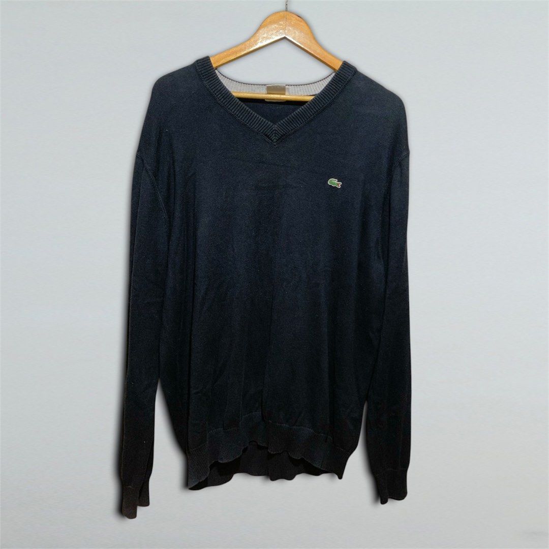 Lacoste V Neck Knit Sweater (Category: Coats, Jackets and Outerwear) located in Taguig. Submitted by thrift_langsheesh (Listing ID 1470175293, Image 1). Description: Size:Large Dimes:21x29 Issue:None Color Rate:9/10 or better.